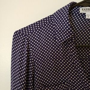 EXPRESS Blue White Polka Dot Portofino Shirt Sze S